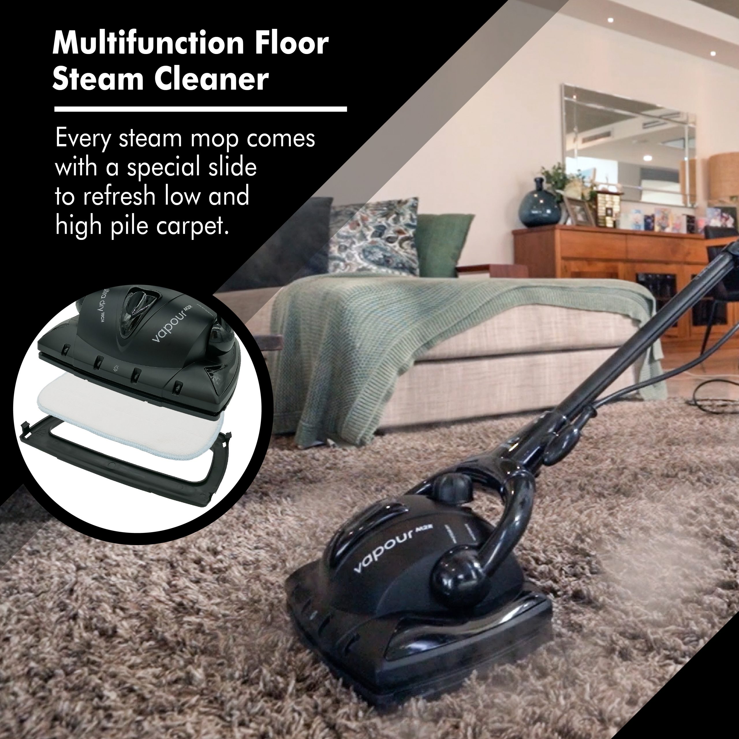 Euroflex Vapour M2R Ultra Dry Floor Steam Cleaner with 4 Pads - 20839192